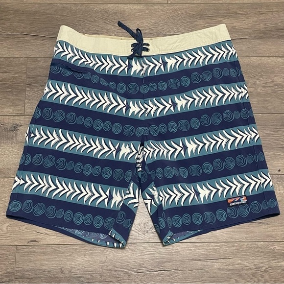 Patagonia Men Swim Trunks Stretch Wavefarer Board Shorts Tree Rings Blue Sz 40 - Picture 1 of 8
